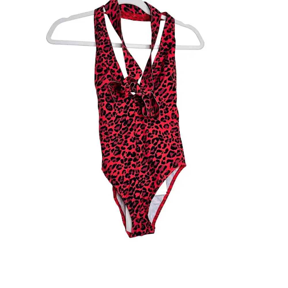 Zimmermann Sculpt Tie Halter Neck One Piece Swimsuit Red Leopard NWT Size 2-4 XS - Picture 3 of 11